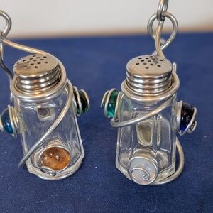 Decorative Glass Salt and Pepper Shakers with Wire Accents